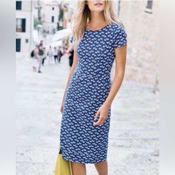 Boden Dresses & Skirts - Boden Phoebe Blue Jersey Midi Dress Swan Print 100% Cotton Size US 16 Long